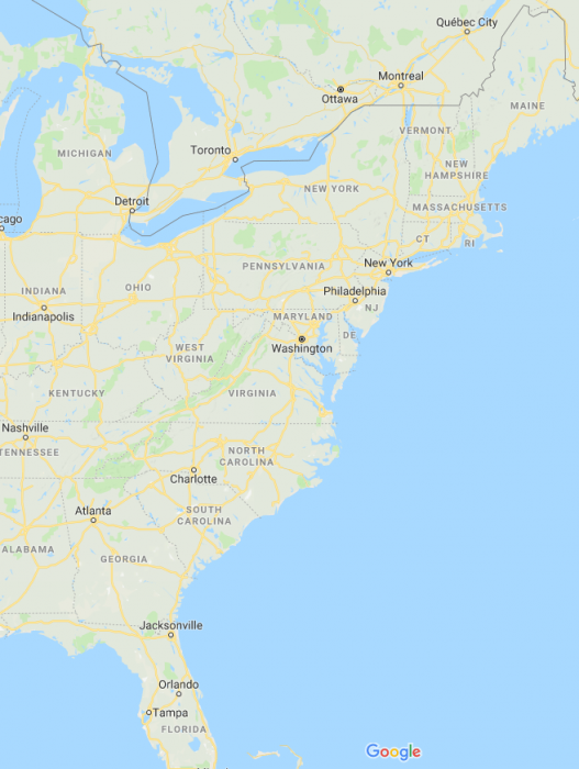 Map Of The USA East Coast - Science Trends