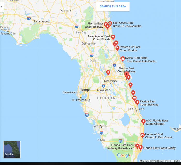 Atlantic Ocean Side Florida Beaches Map 